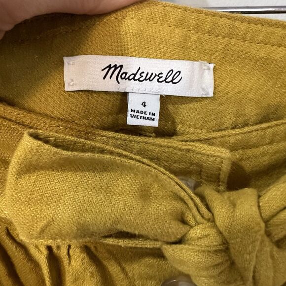 Madewell Womens Button Front Midi Skirt Size 4 Small Linen Blend Mustard Yellow - Picture 9 of 11